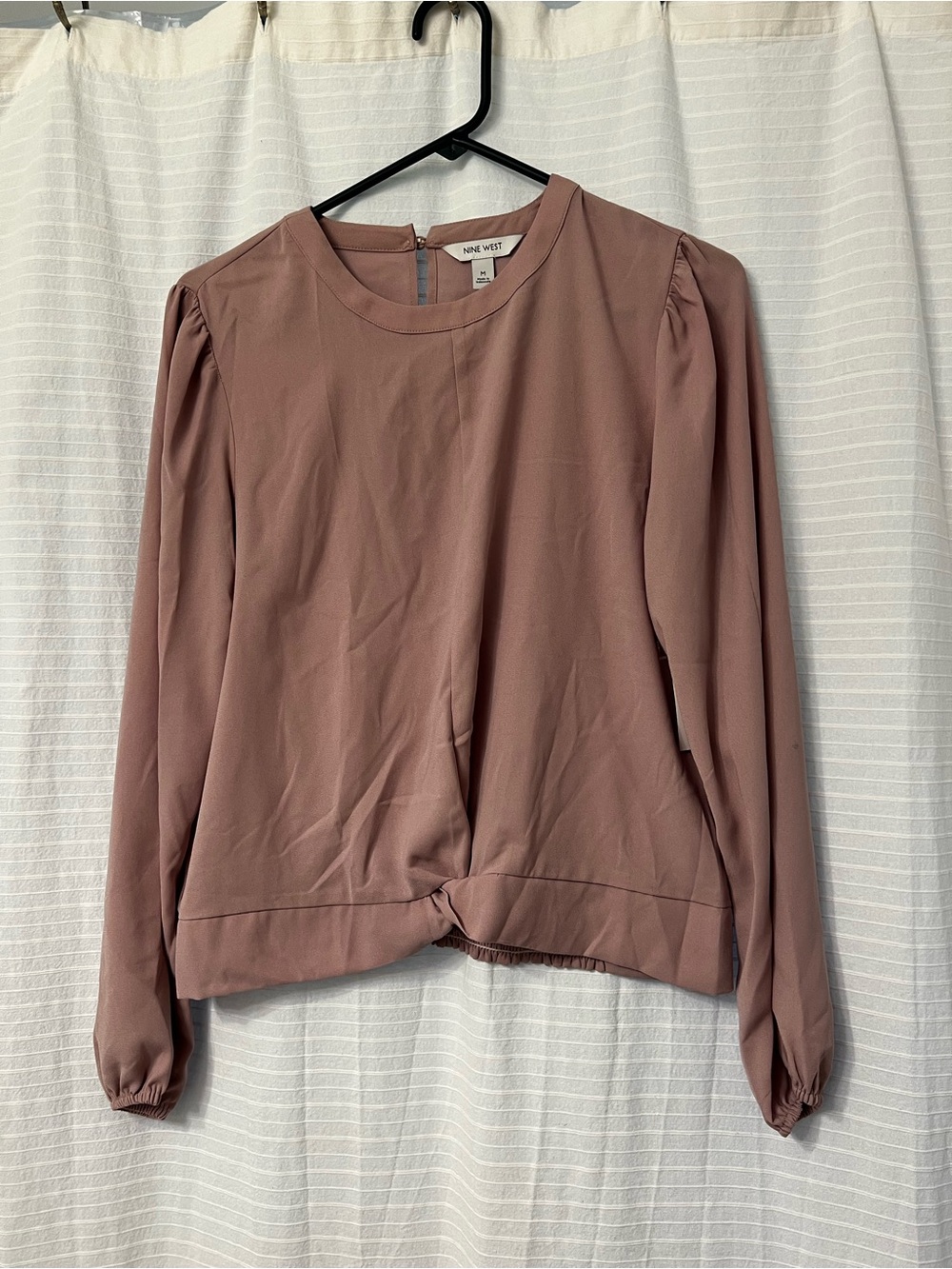 Nine West Dusky Rose Long-Sleeve Twist-Hem Blouse